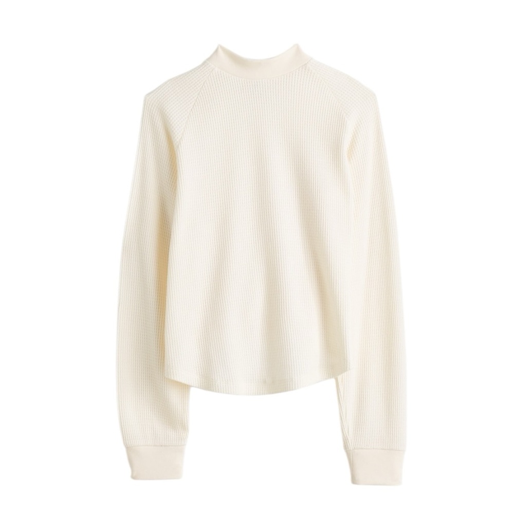 Madewell Waffle-Knit Long-Sleeve Crewneck Tee in Winter White (Ivory)